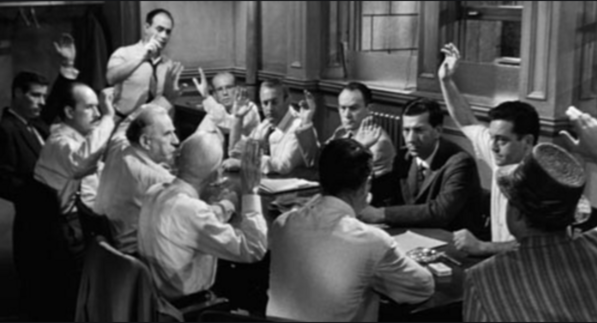 image of white men around a table