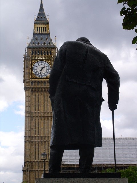 image of statue of winston churchill in front of big ben