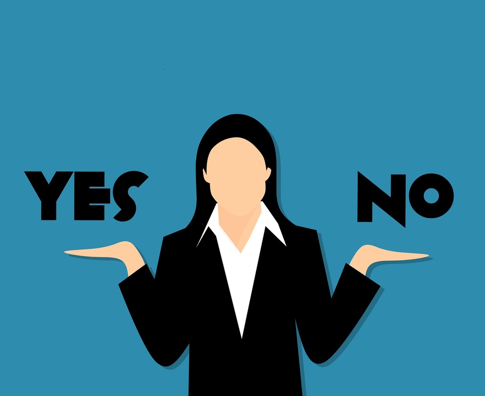 image of woman between yes and a no