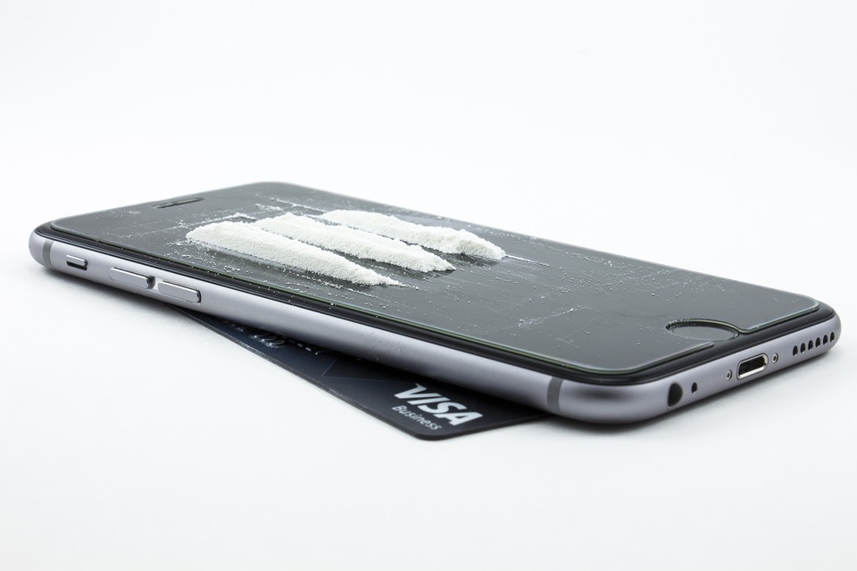 image of lines of drugs on phone