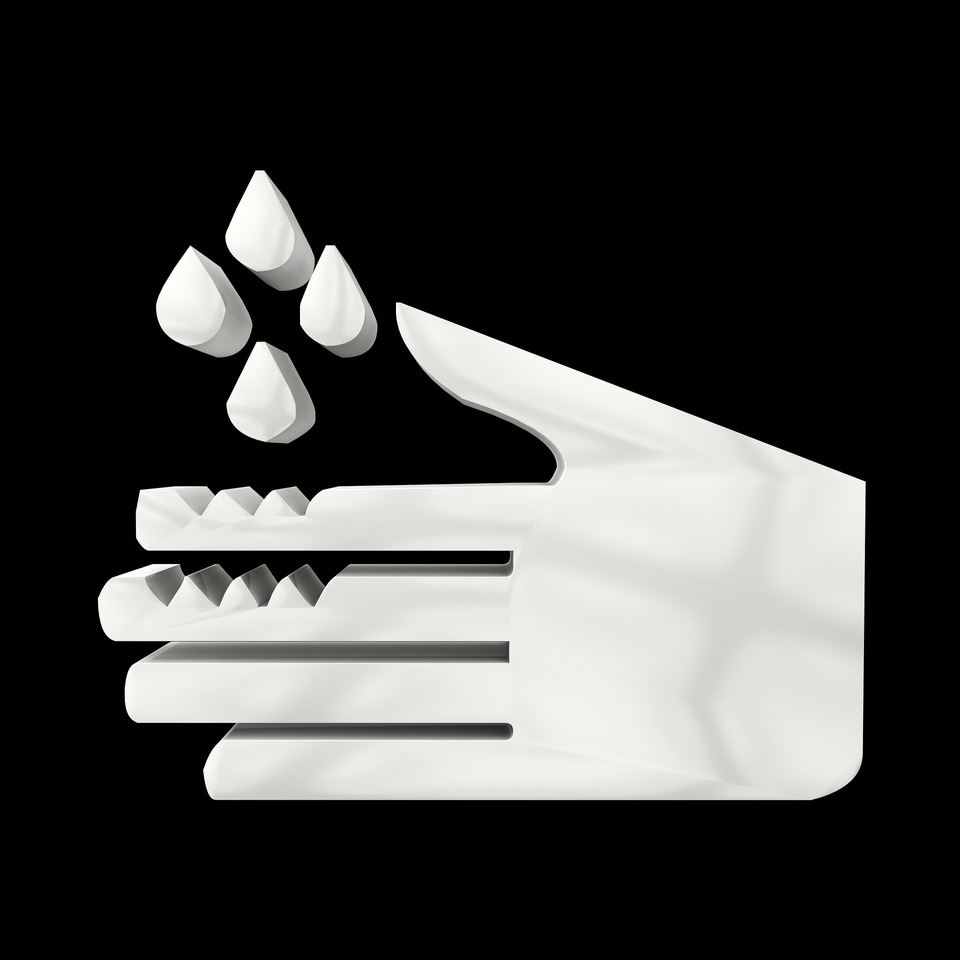 image of 3d hand with droplets