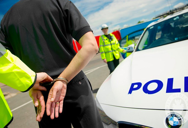 image of police arresting a man and putting in car