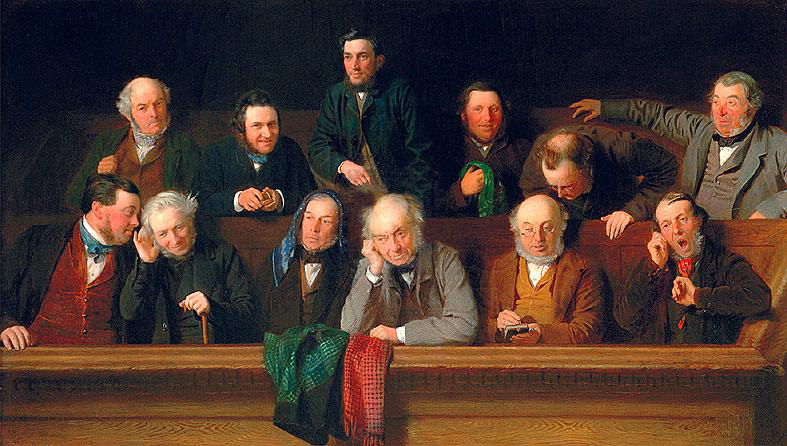 painting of a jury in court